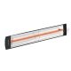 Infrared heating lamp designed for efficient outdoor heating, featuring a sleek black casing and a protective grid.