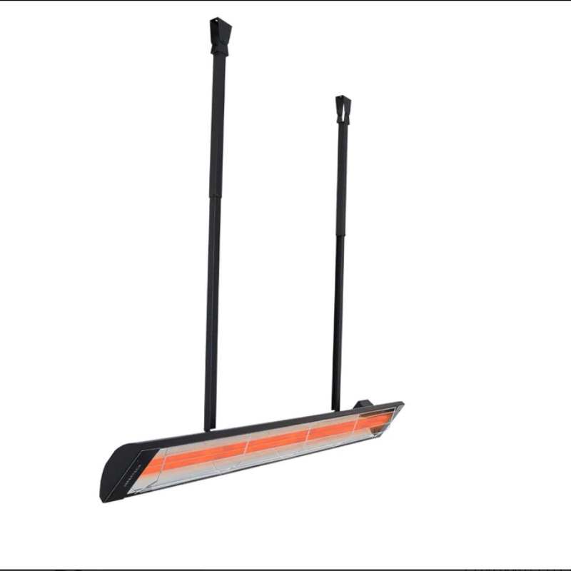 Infrared ceiling heater with two adjustable mounting brackets, designed for efficient indoor heating.