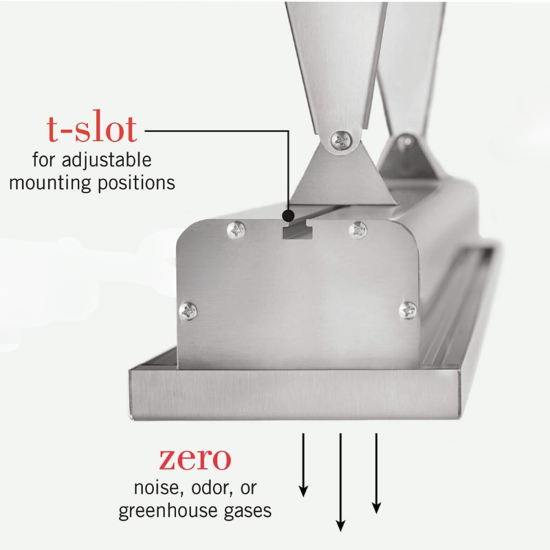 Adjustable mounting system featuring a t-slot design, ensuring zero noise, odor, or greenhouse gases for efficient operation.