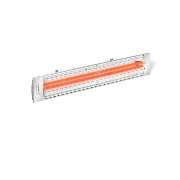 Infrared patio heater with dual orange heating elements, designed for outdoor use, providing efficient warmth in a sleek, modern housing.