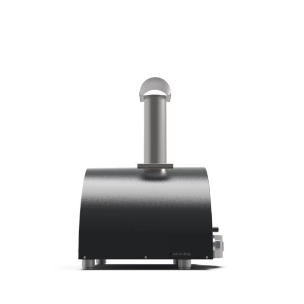 Sleek black and silver pasta maker with a vertical cylinder design, showcasing Italian craftsmanship and modern kitchen aesthetics.