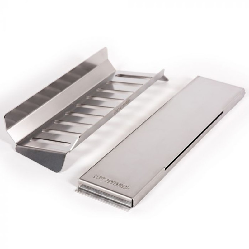 Stainless steel kit hybrid components for improved grilling performance, featuring a slotted design for optimal heat distribution and enhanced cooking versatility.