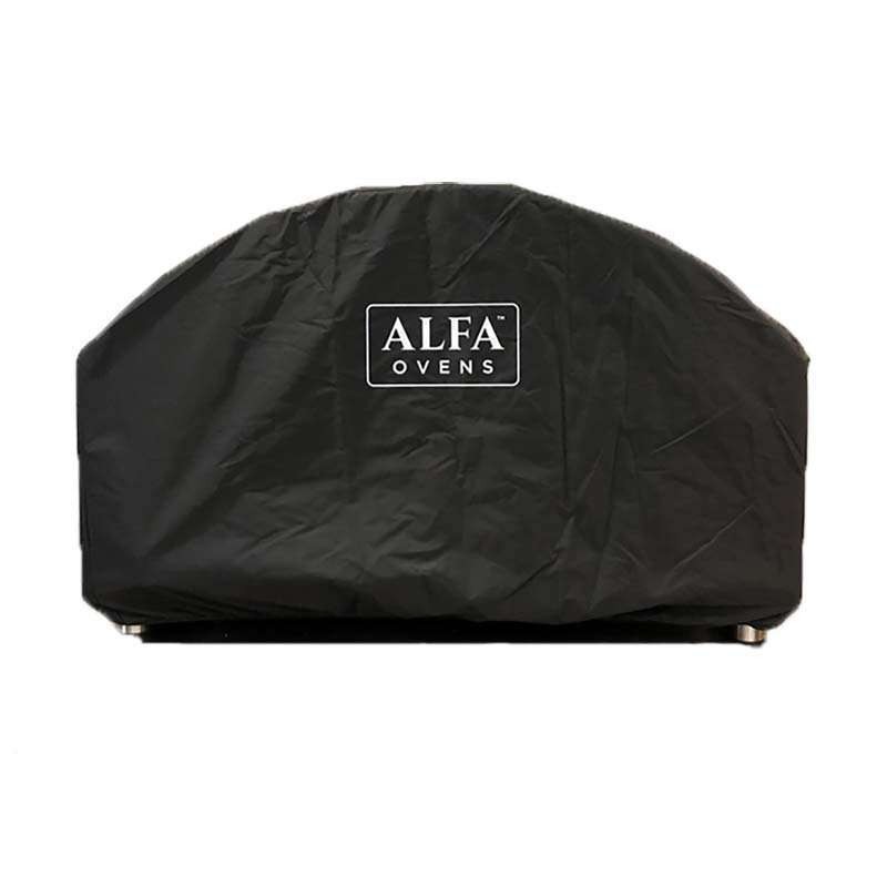 Black protective cover for Alfa Ovens, designed to shield outdoor pizza ovens from the elements.