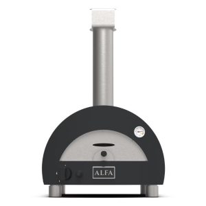 Alfa outdoor pizza oven with stainless steel chimney and temperature gauge, designed for efficient and high-temperature cooking.