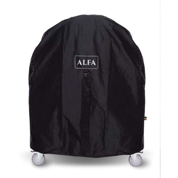Black rolling garment bag with ALFA branding, designed for easy transport and storage of clothing.