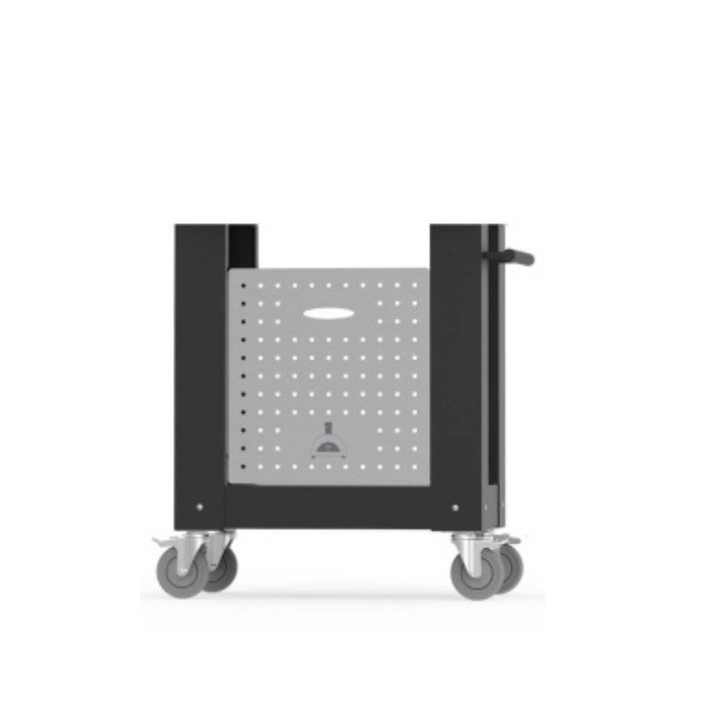 Mobile utility cart with perforated metal shelf and swivel wheels for easy maneuverability. Ideal for storage and organization in various settings.