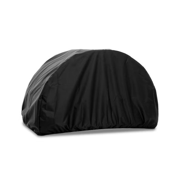 Black protective cover for outdoor furniture, designed to shield against weather elements and dust.