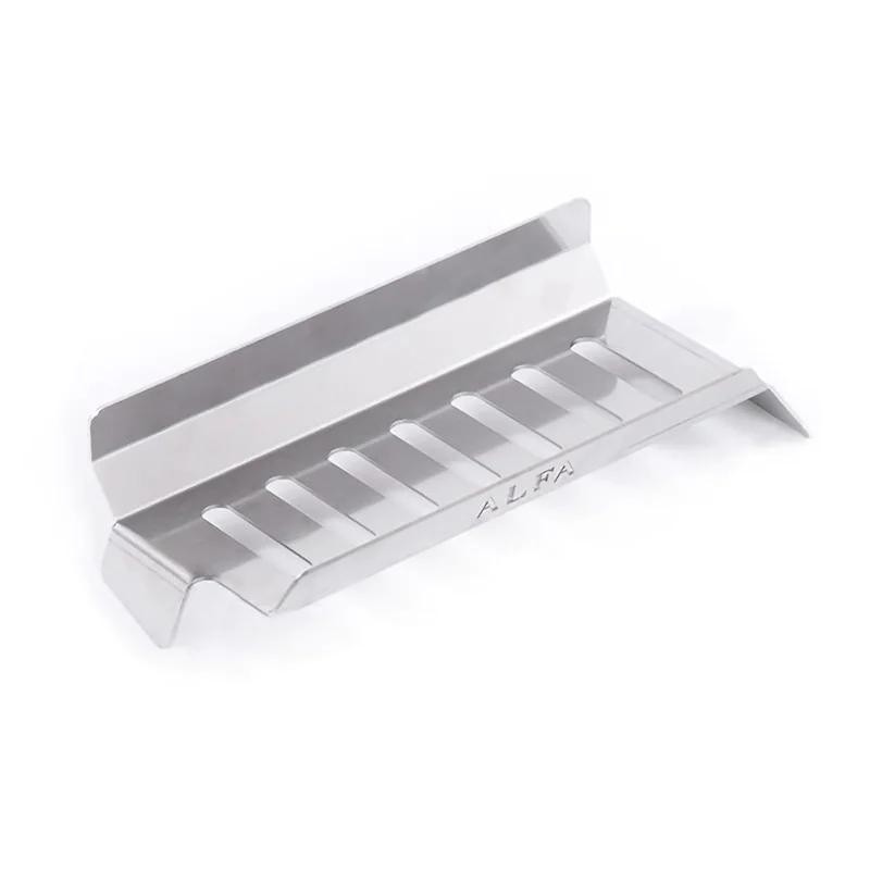 e1bf6f57-e5d2-4030-9d13-6b60e0b02632.jpg Stainless steel pizza cutter guide with slotted design for precise slicing and easy handling. Ideal for home and professional kitchens.