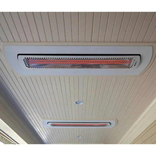 Ceiling-mounted infrared heaters with a sleek design, providing efficient heating for indoor or outdoor spaces.