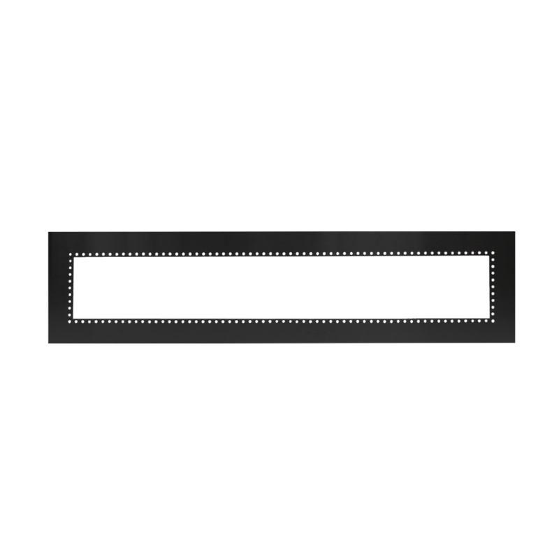 Black film strip frame with perforated edges, designed for displaying images or text.