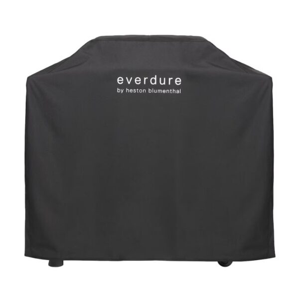 Black grill cover with "everdure by heston blumenthal" logo, designed for outdoor protection.