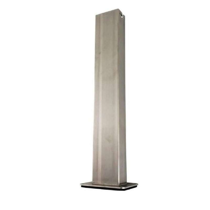 Stainless steel vertical post with a square base, designed for structural support or as a decorative element in modern architecture.