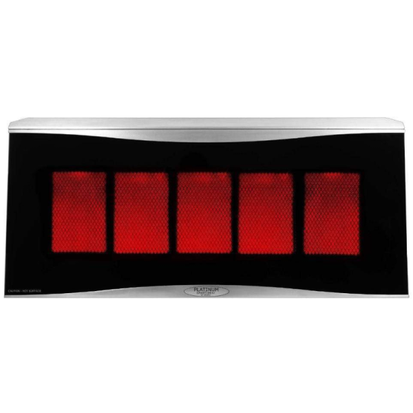 Infrared heater with five red heating elements and a sleek black design, ideal for efficient home heating.