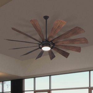 Modern ceiling fan with wooden blades and integrated light fixture, designed for stylish home decor and efficient airflow.