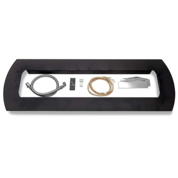 Black rectangular tray displaying various tools and components including a metal coil, wiring, connectors, and a measuring tool, suitable for DIY projects or repairs.