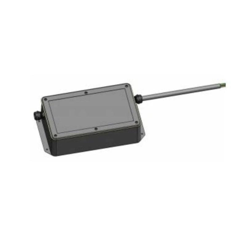 Black electronic enclosure with a protruding antenna, designed for housing electronic components and providing connectivity.