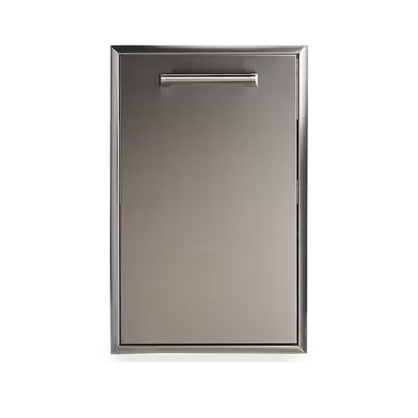 Stainless steel kitchen cabinet with a sleek design and handle, ideal for modern home decor.