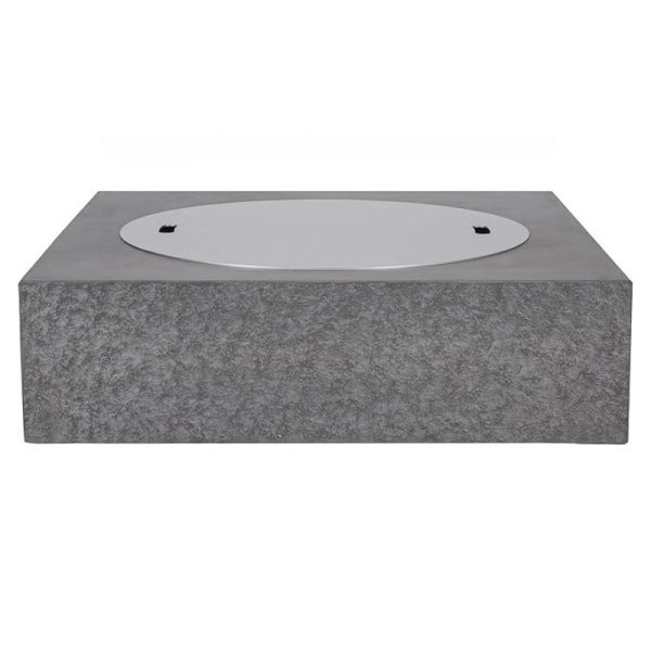 Concrete fire pit base with a sleek oval top for outdoor use, designed for durability and modern aesthetics.