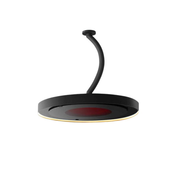 Modern black pendant light with a circular design and warm LED edge, ideal for contemporary interiors.