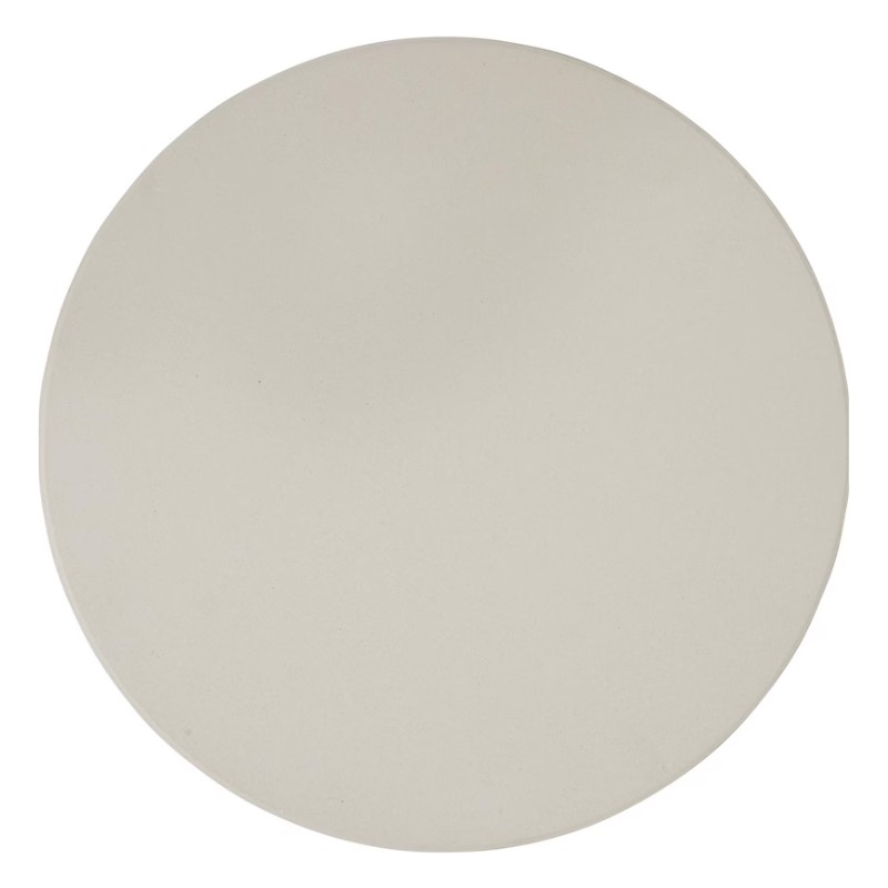 Round beige ceramic plate with a smooth surface, ideal for serving meals or as decorative tableware.