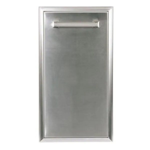 Stainless steel outdoor kitchen cabinet door with a sleek handle, designed for durability and modern aesthetics. Perfect for enhancing outdoor cooking spaces.