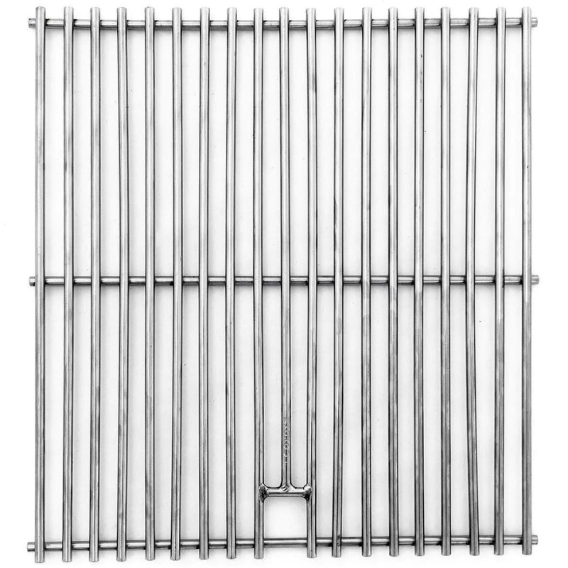 Stainless steel grill grate with evenly spaced bars, designed for cooking and barbecuing.