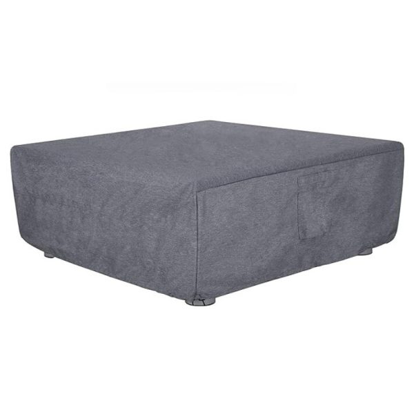Gray square ottoman with a soft fabric cover, ideal for living room or lounge decor.