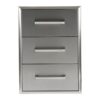 Three-drawer metal storage cabinet with sleek silver finish and modern handles. Ideal for organizing office or home supplies.