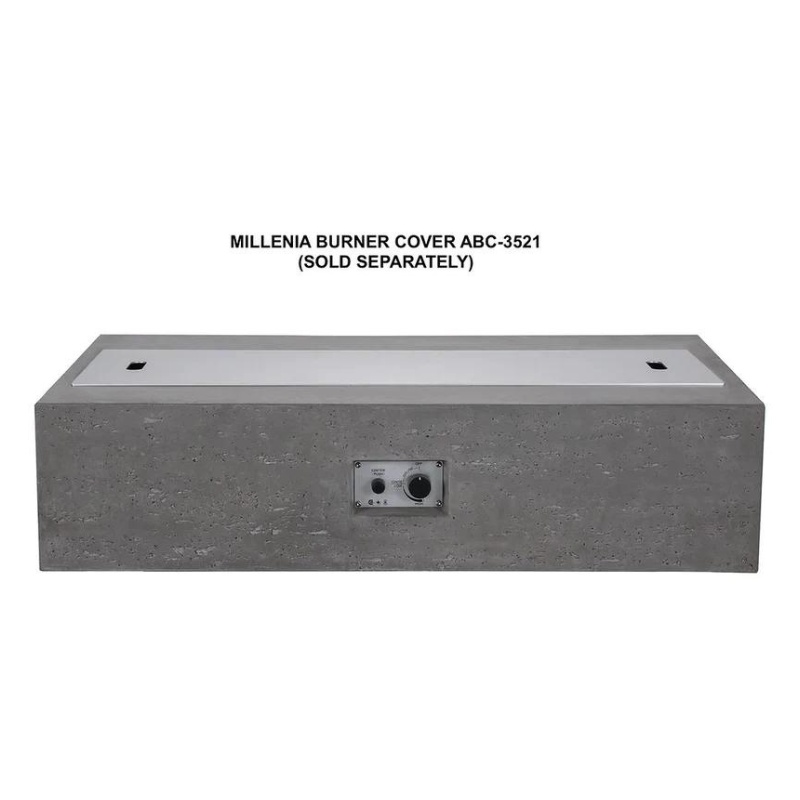 Millenia burner cover ABC-3521 with a sleek concrete design and control panel, ideal for outdoor fire features. Sold separately.
