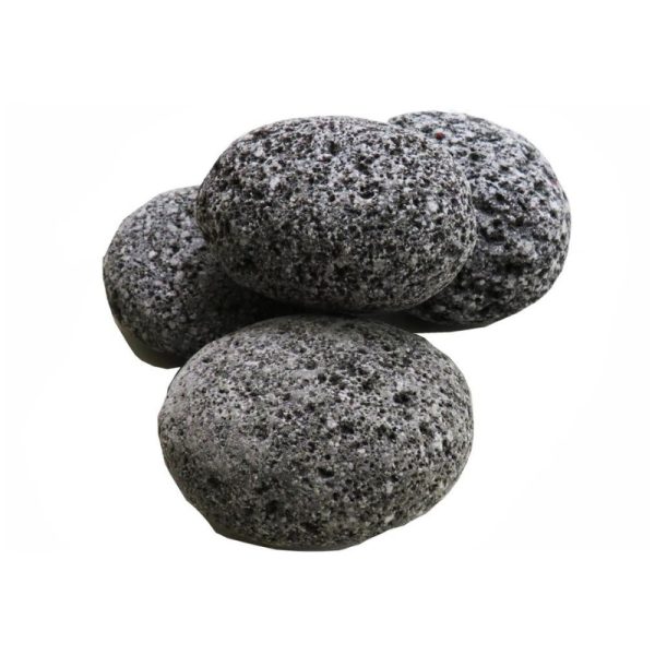 A group of four volcanic pumice stones with a porous, textured surface, ideal for skincare and exfoliation.