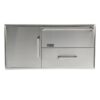 Stainless steel outdoor kitchen storage cabinet with two doors and a drawer, featuring Coyote branding. Ideal for organizing grilling tools and accessories.