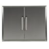 Stainless steel outdoor kitchen cabinet with double doors and sleek handles, ideal for storage and organization.