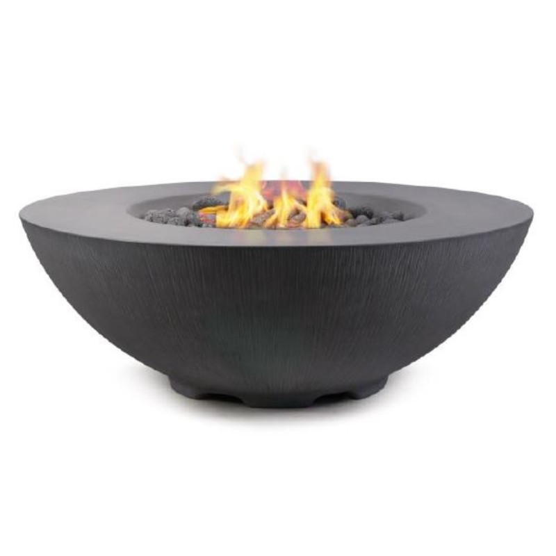 Modern outdoor fire pit with a sleek black design and vibrant flames, perfect for enhancing backyard ambiance.