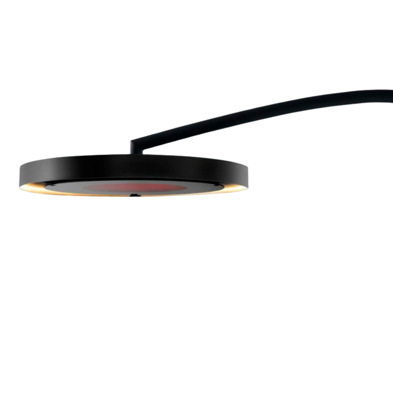 Modern black pendant light with a circular design and adjustable arm, ideal for contemporary home decor.