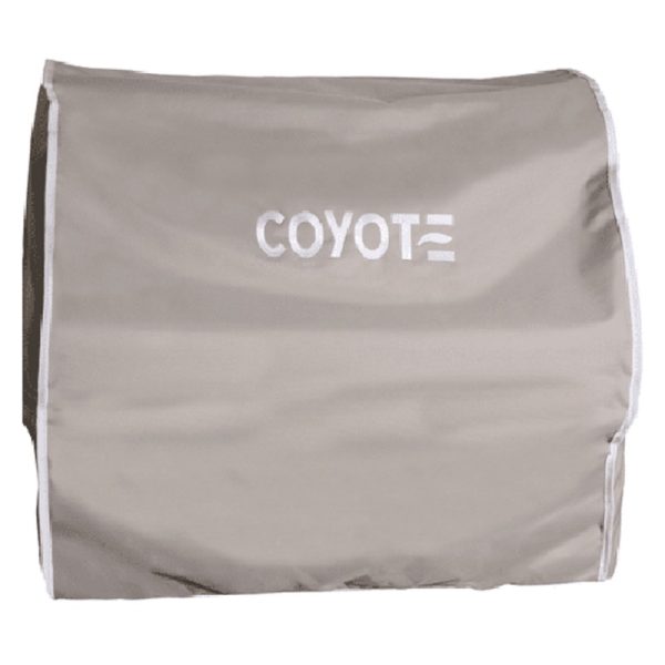 Coyote grill cover in light gray, designed for protection against weather elements and wear, featuring the brand logo.