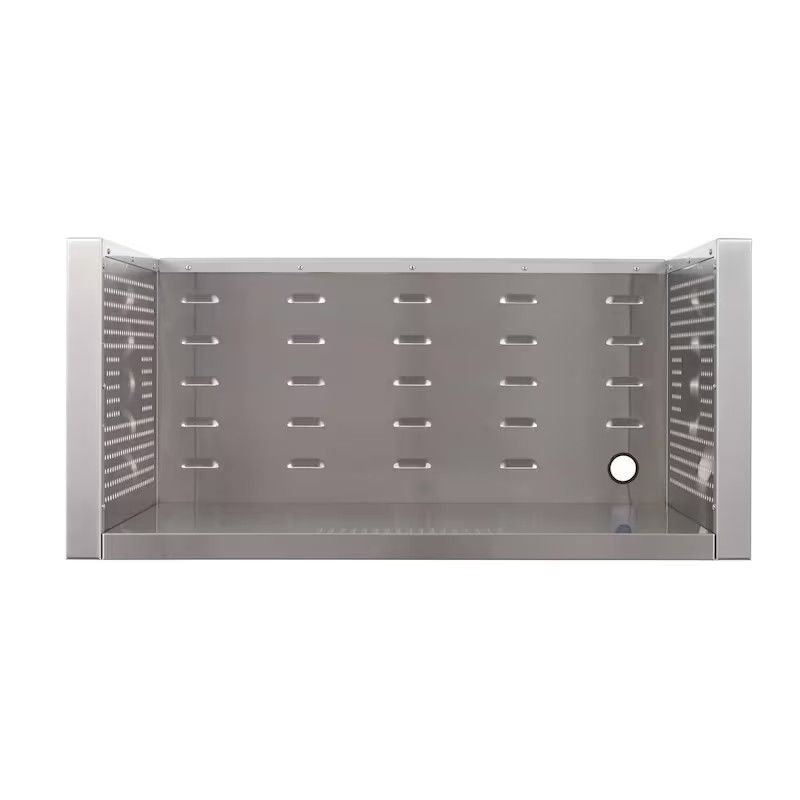 Stainless steel storage cabinet with multiple hooks and ventilation holes, designed for efficient organization and durability.