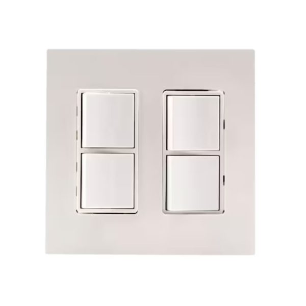 White double light switch panel with four square buttons, designed for modern interiors.