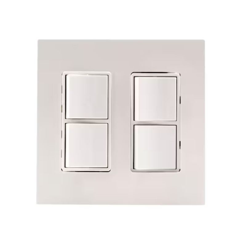 White double light switch panel with four square buttons, designed for modern interiors.
