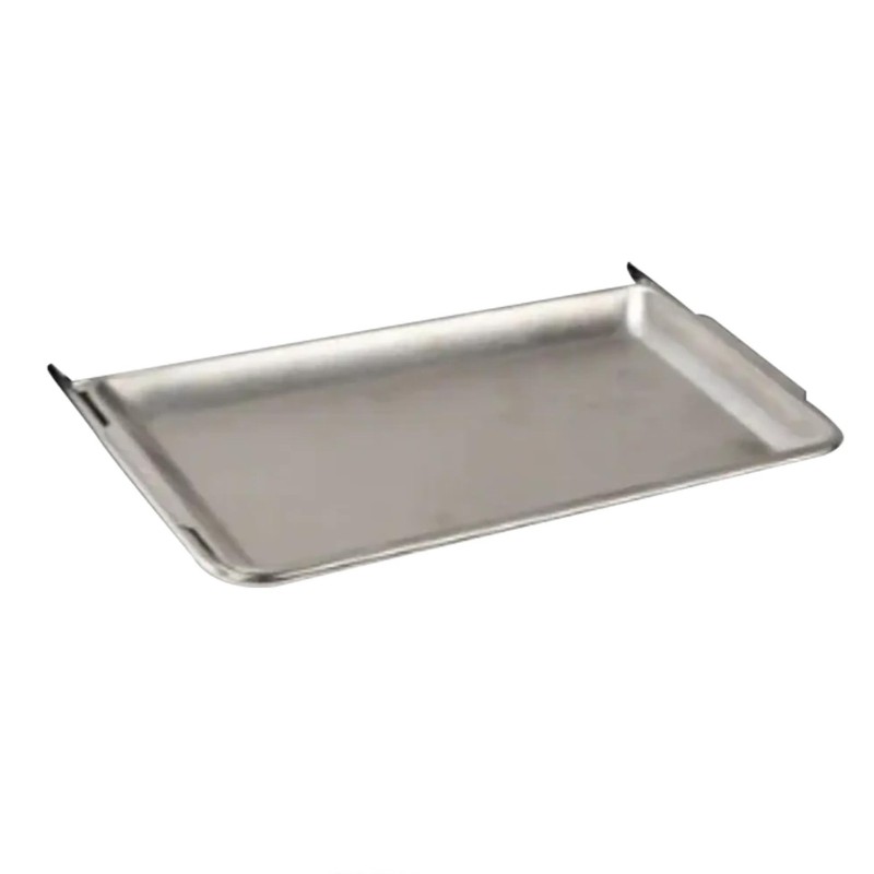 Stainless steel baking tray with raised edges, ideal for cooking and baking.