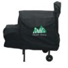 Black grill cover for GMG pellet grills, designed for protection against weather elements.