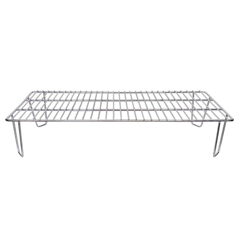 Stainless steel cooling rack for baking, featuring a sturdy grid design and four legs for stability. Ideal for cooling cookies, cakes, and other baked goods.