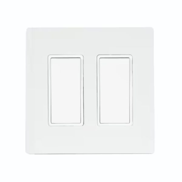 White double light switch plate with two blank switches, ideal for home or office lighting control.