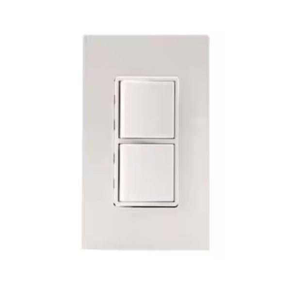 White double light switch on a plain background, designed for modern interior decor.