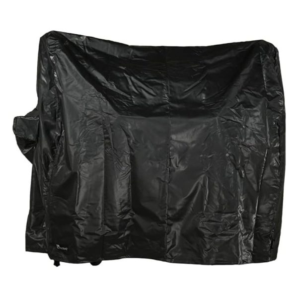 Heavy-duty black outdoor cover for protection against weather elements, suitable for furniture or equipment storage.