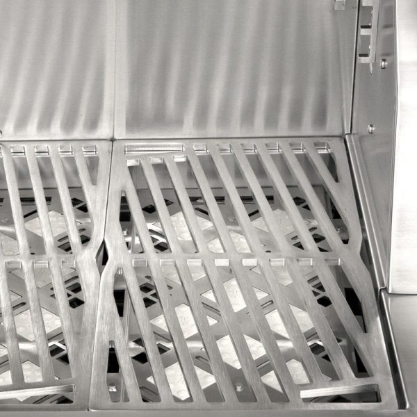 Stainless steel grill grate with a slotted design, showcasing durability and heat distribution for optimal grilling performance.