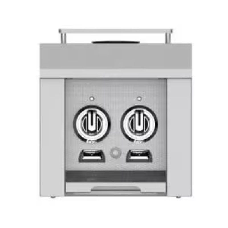 Compact ice maker with dual ice dispensing outlets and a sleek silver design, ideal for home or office use.