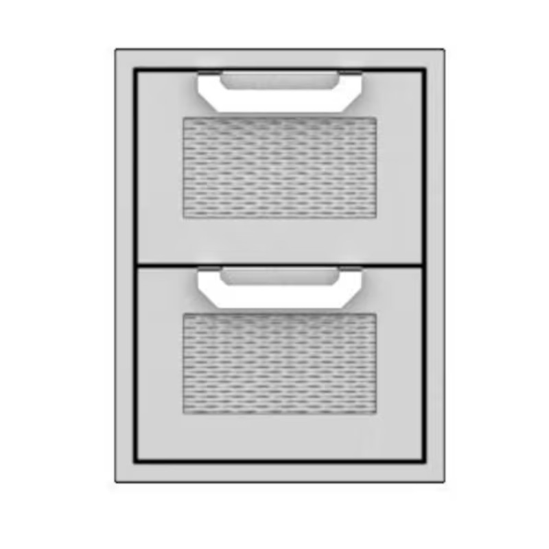 Two-drawer storage unit with woven mesh fronts and modern handles, ideal for organizing home or office items.