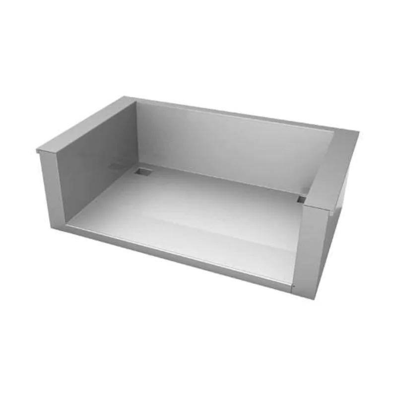 Modern stainless steel sink with a sleek, rectangular design and built-in drainage system, ideal for kitchen or laundry use.