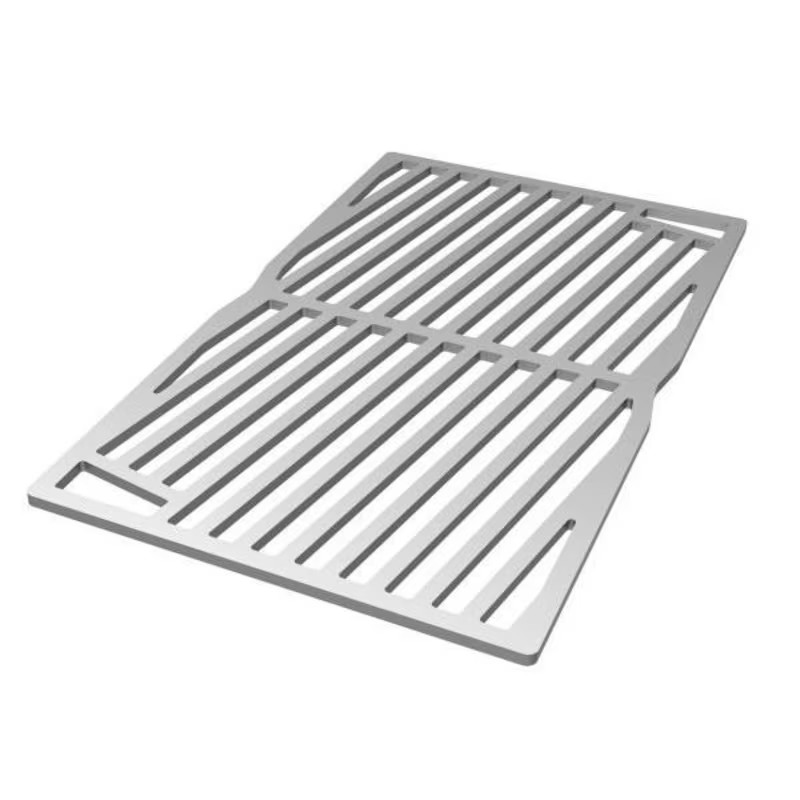 Stainless steel grilling rack with slotted design for even heat distribution and optimal grilling performance.