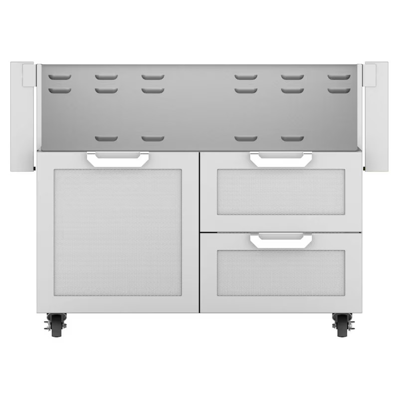 White storage cart with two mesh drawers and a top shelf featuring hooks, designed for organization and mobility.